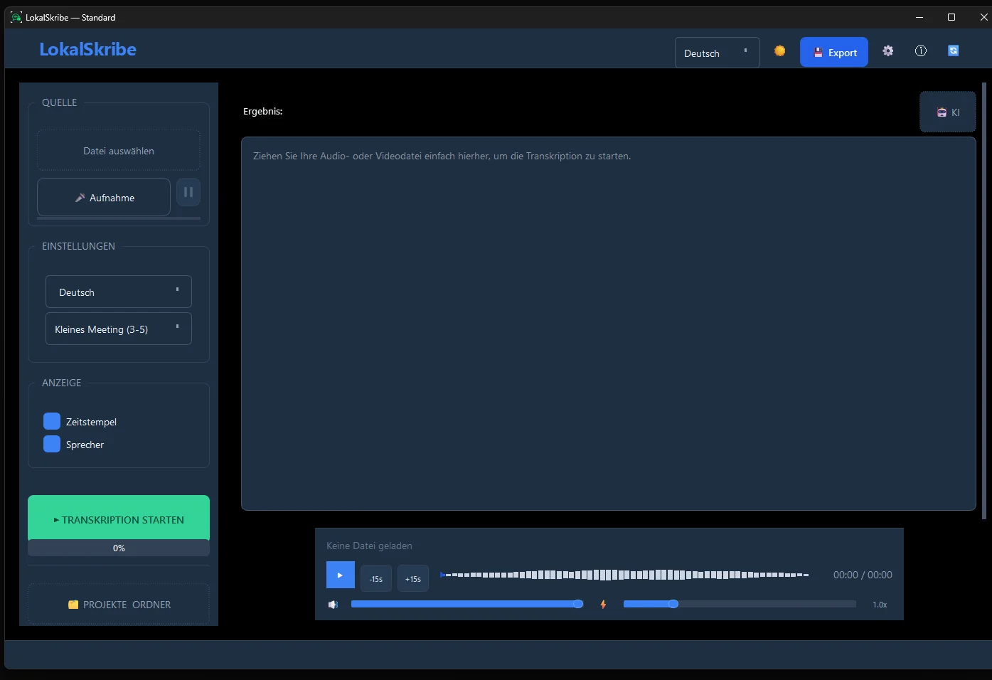 LokalSkribe Software — Offline KI-Transkription für Windows